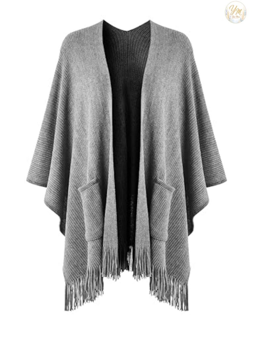 Shawl Wrap with Pockets Open Front Poncho Cape Knit Acrylic